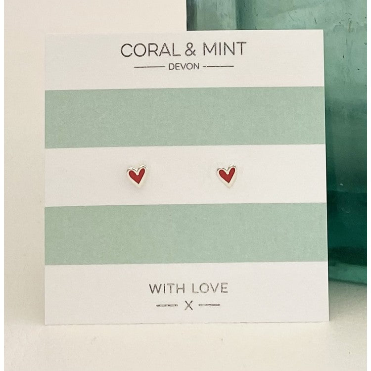 Mini heart studs with pink enamel - Daisy Park