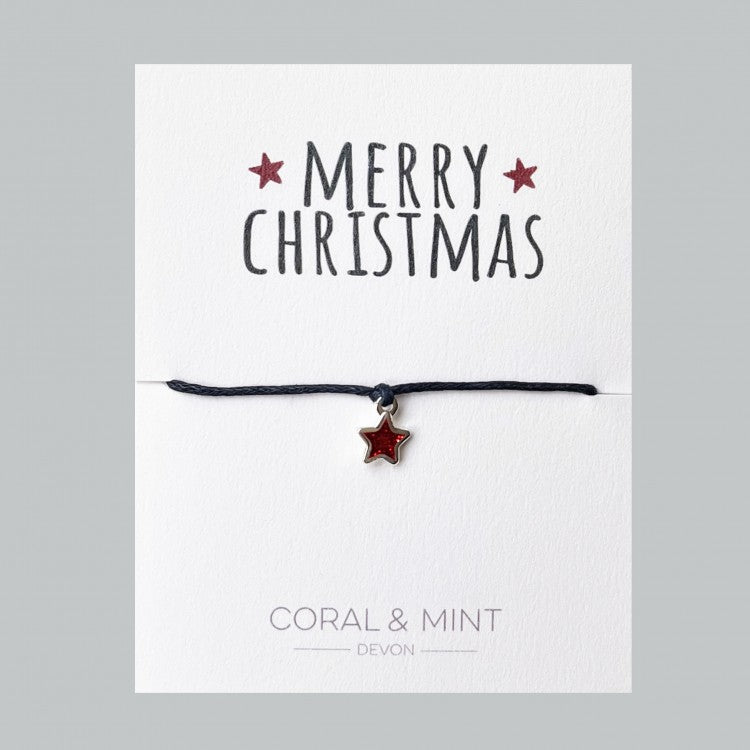 Merry Christmas Red Glitter star charm bracelet - Daisy Park