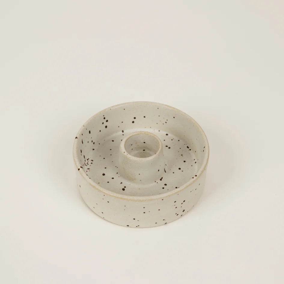 St Eval Speckled 7/8" candle holder in off white and little flecks added for a rustic look