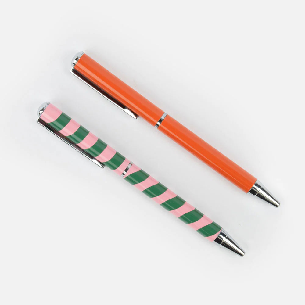Pink & Green wave and orange duo boxed pen - Daisy Park