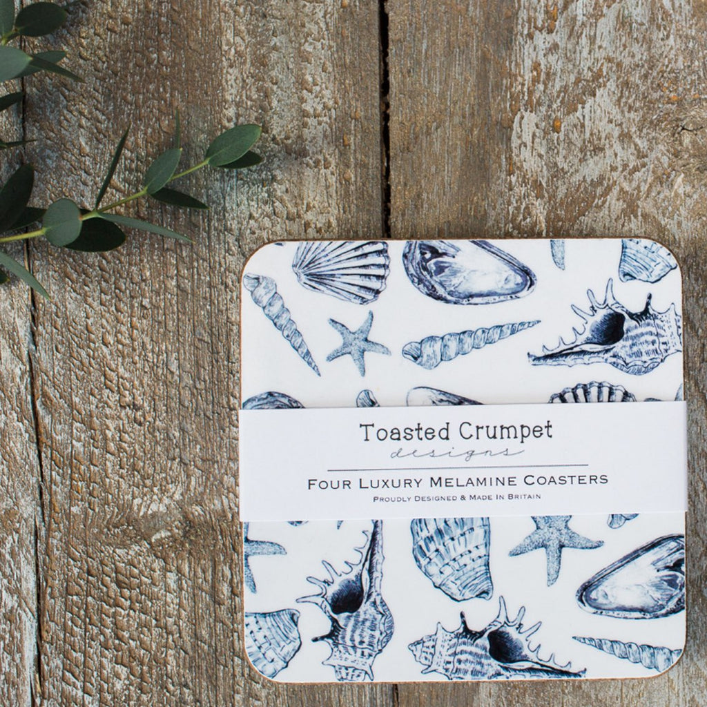 Toasted Crumpet Inky Shells set of 4 coasters - Daisy Park