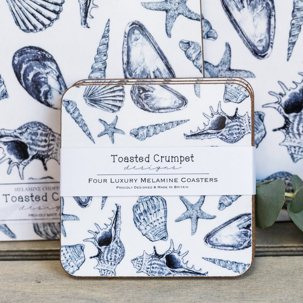 Toasted Crumpet Inky Shells set of 4 coasters - Daisy Park