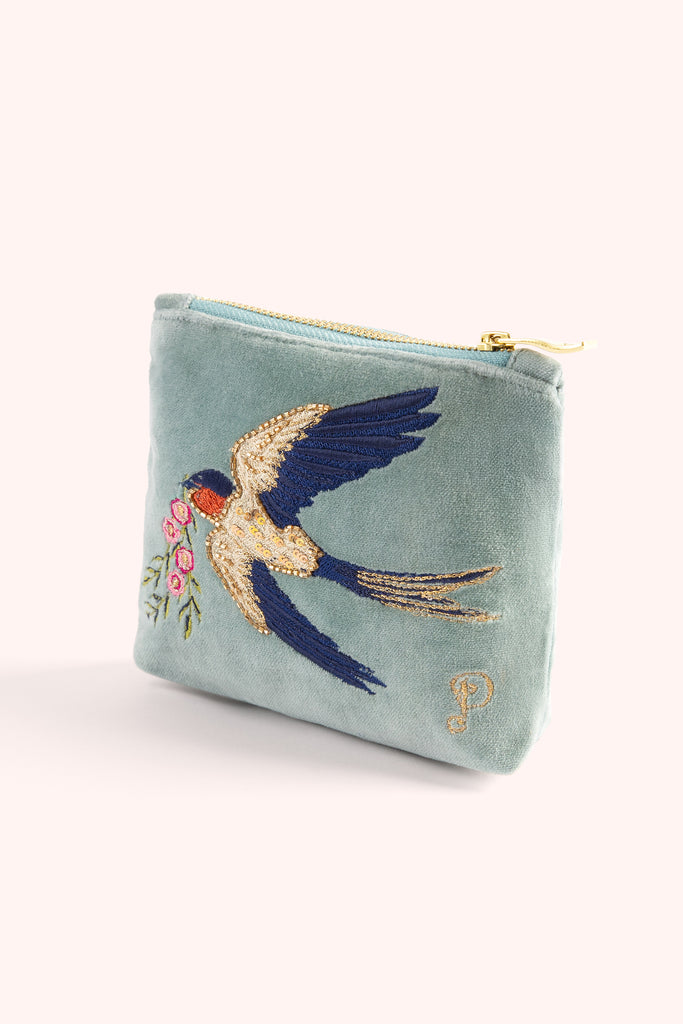 Swooping swallows mini velvet pouch - Daisy Park