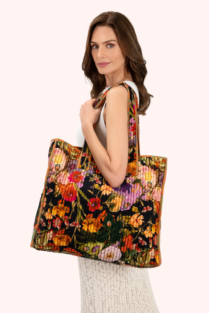 Luxe Velvet Quilted Tote bags - Midnight Posy - Daisy Park