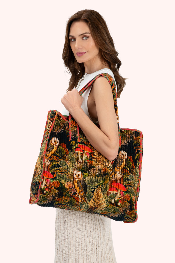 Luxe Velvet Quilted Tote bags - Wild Woodland Owl - Daisy Park