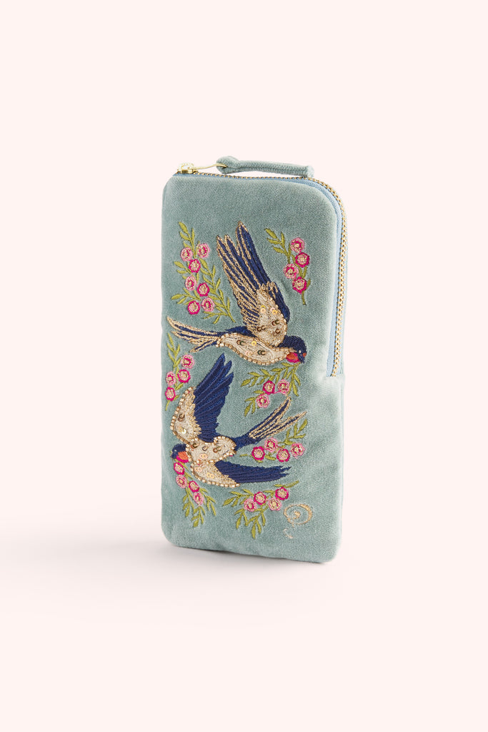 Swooping swallows velvet sunglasses case - Daisy Park
