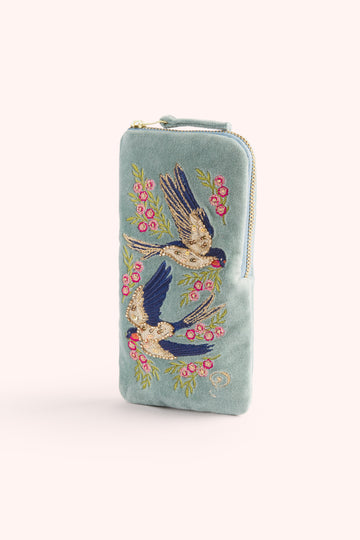 Swooping swallows velvet sunglasses case - Daisy Park