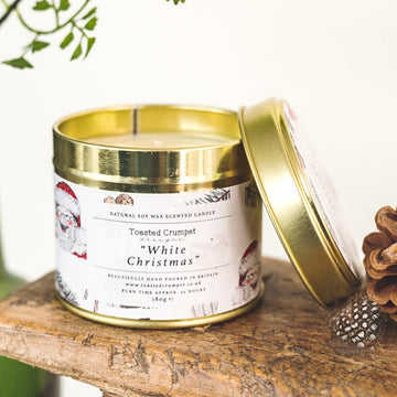 Toasted Crumpet White Christmas candle in matt gold tin - Daisy Park