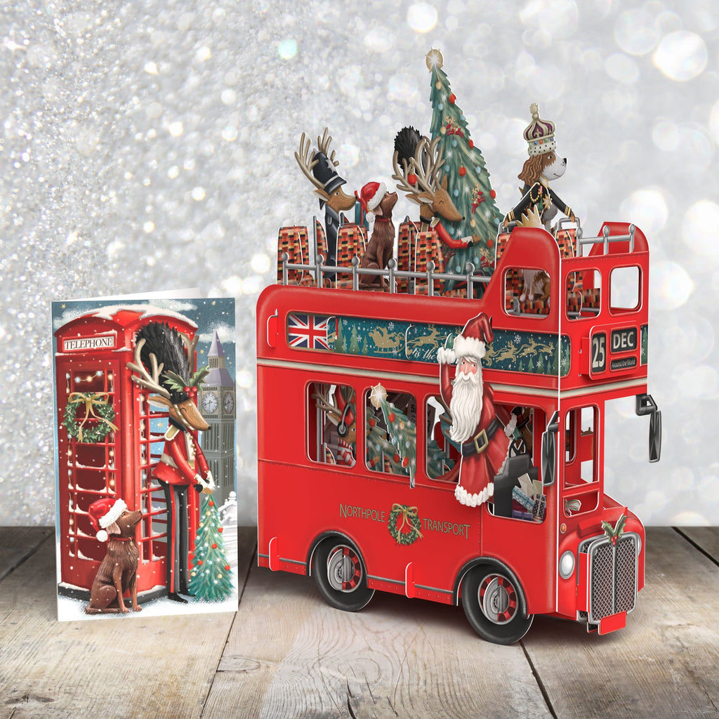 Santa's red bus 3D Pop up Christmas card - Daisy Park