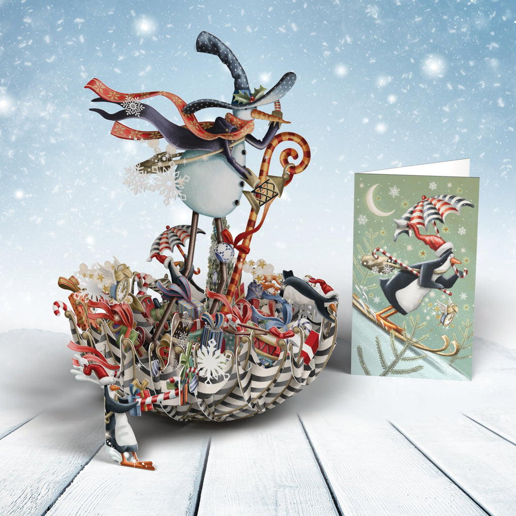 Umbrella Sleigh 3d Pop up Christmas card - Daisy Park