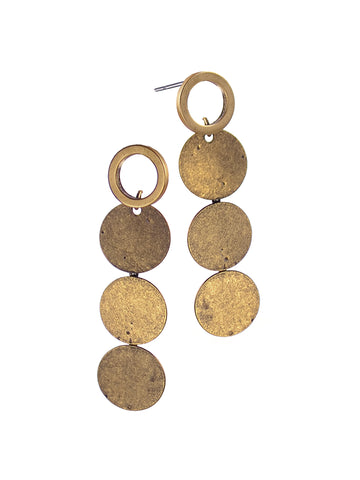 Old gold triple disc drop earrings - Daisy Park