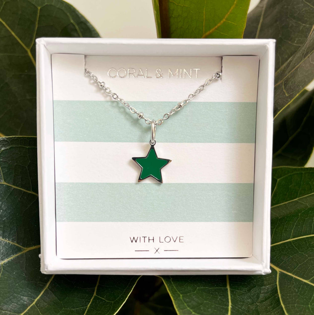 Silver Star charm necklace with emerald enamel - Daisy Park