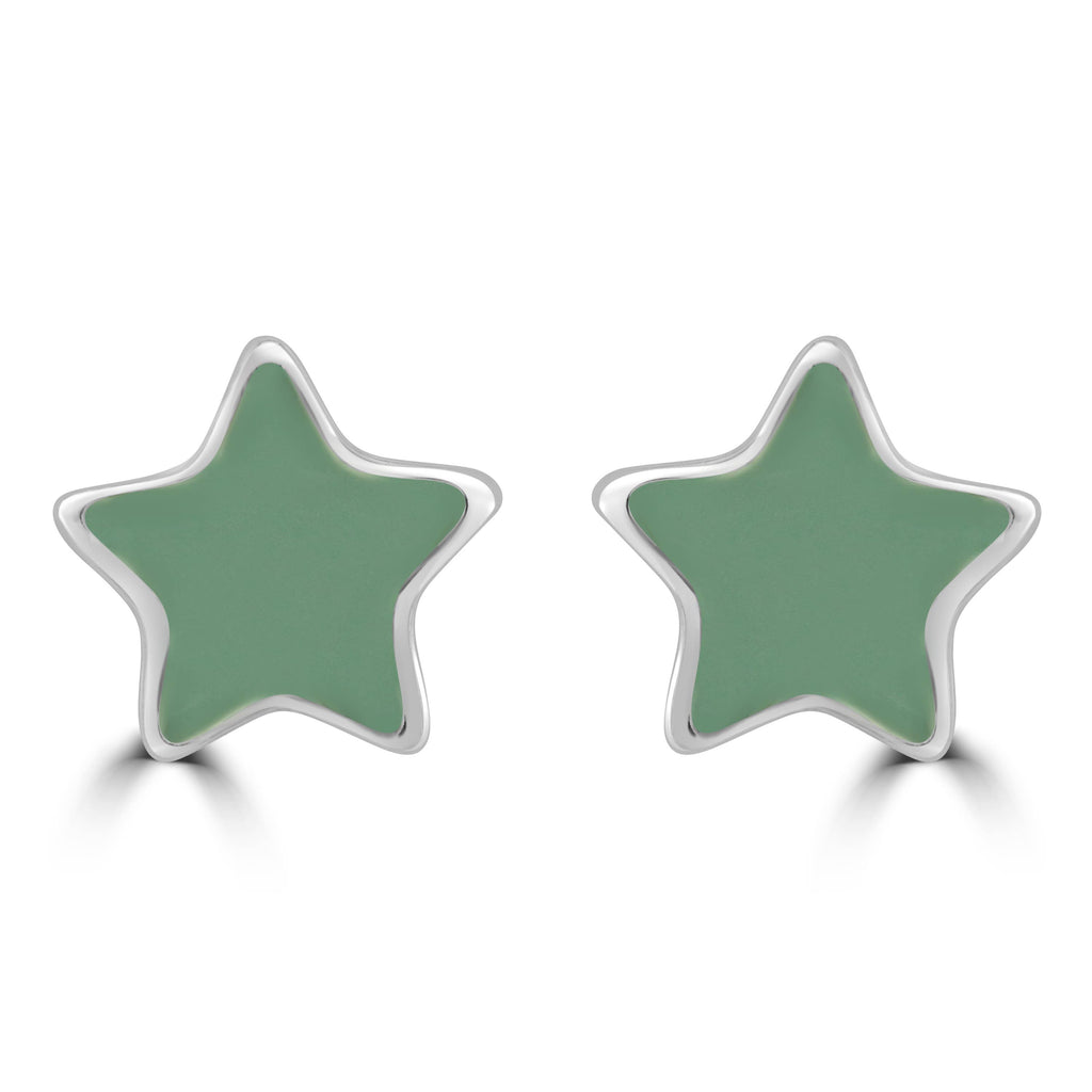 Mint Enamel Stars Stud Earrings with Silver Plating - Daisy Park