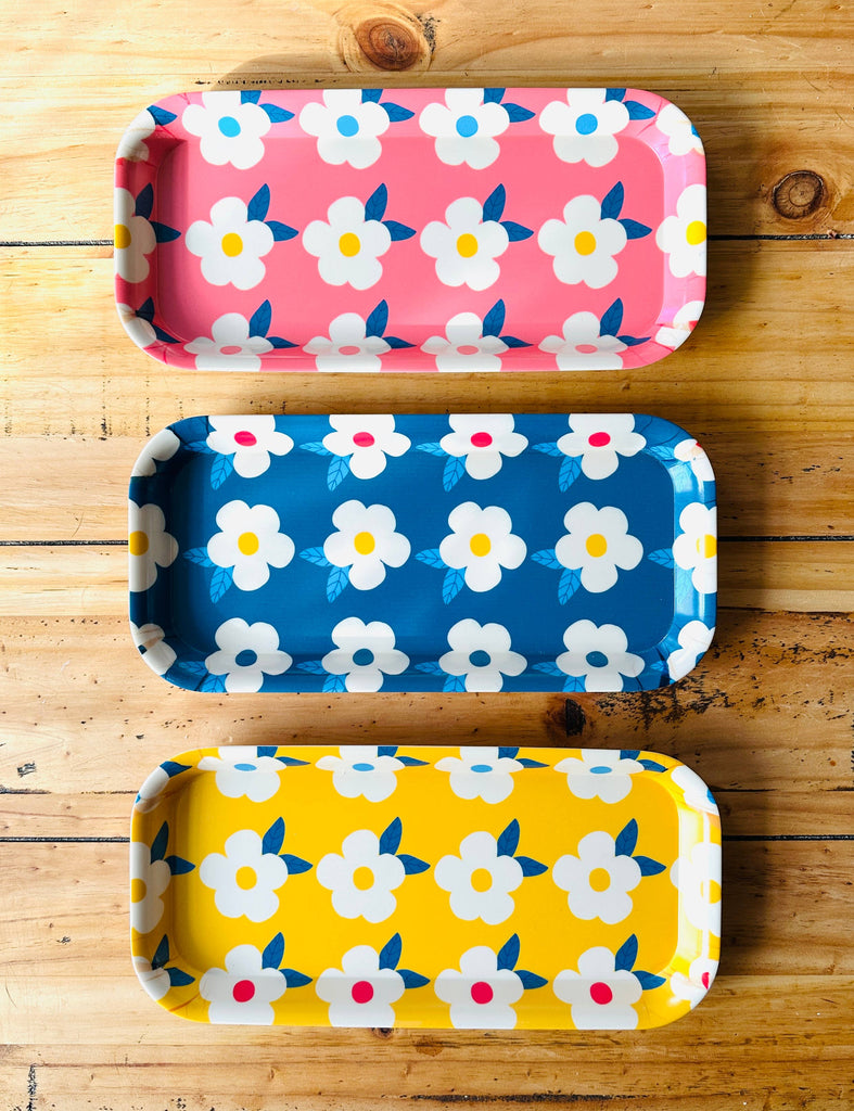 Pink Rectangle Retro Floral Print tray - Daisy Park