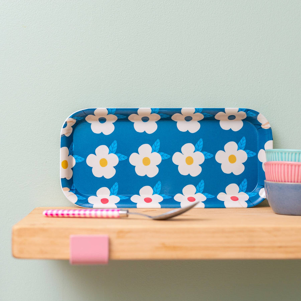 Retro Flower Rectangle Tray in Navy Blue - Daisy Park