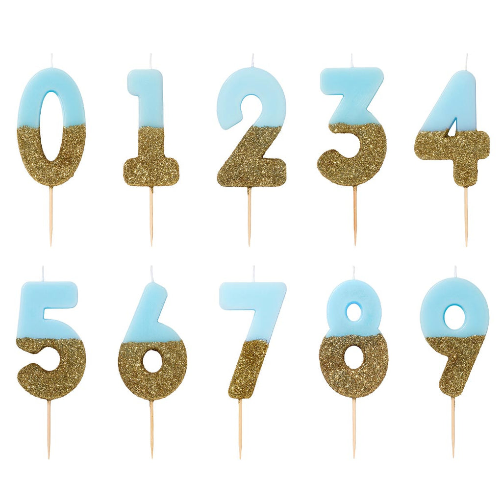 Blue glitter number candles 0-9 - Daisy Park