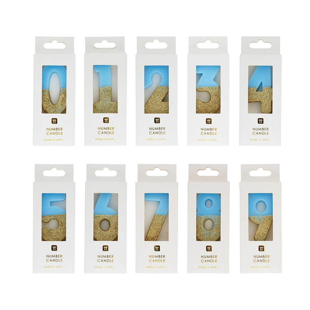 Blue glitter number candles 0-9 - Daisy Park
