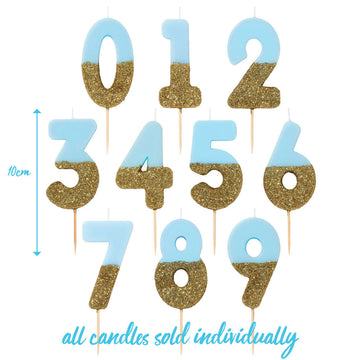 Blue glitter number candles 0-9 - Daisy Park