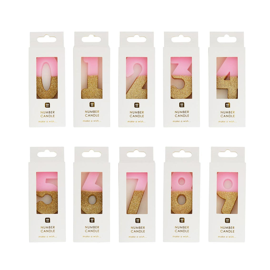 Pink glitter number candles 0-9 - Daisy Park