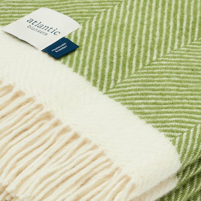 Kelp Green Herringbone Wool Blanket - Daisy Park