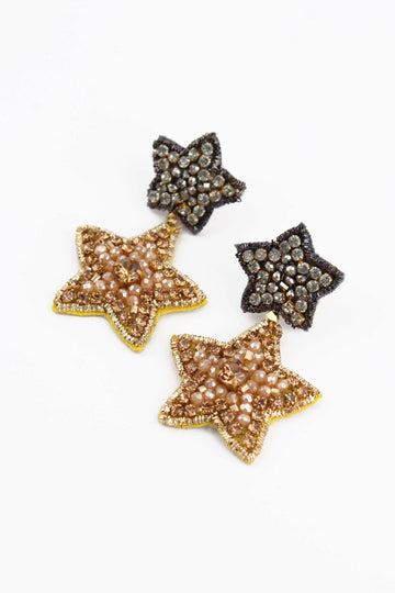 Gunmetal and gold double drop star earrings - Daisy Park