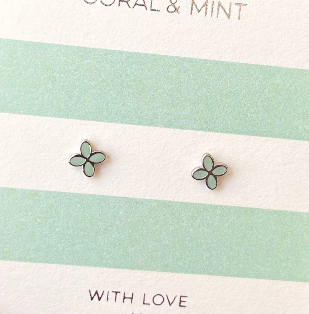Geo Flower Studs - Mint Enamel - Daisy Park