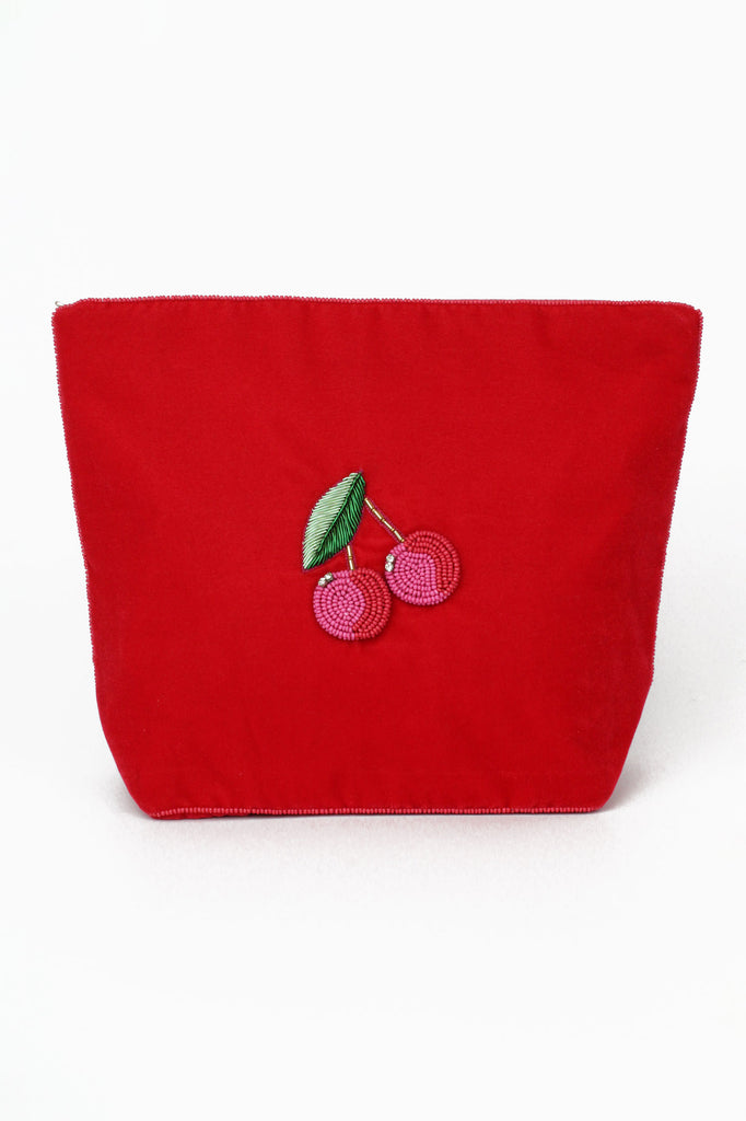 Pink beaded cherry make-up bag - Daisy Park