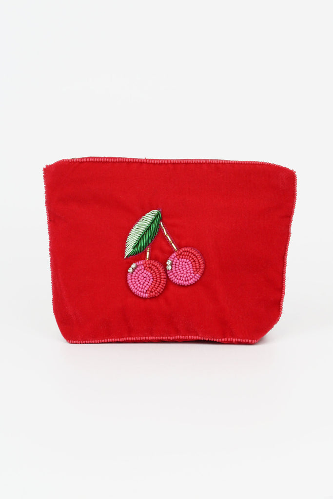 Pink beaded cherry small purse - Daisy Park