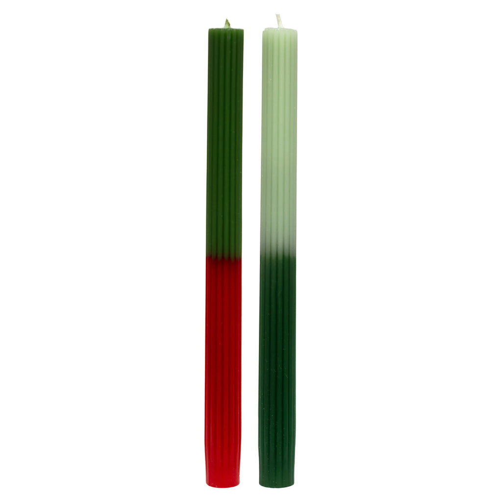 Red & Green Marble two tone ombre wax dinner candles - Daisy Park