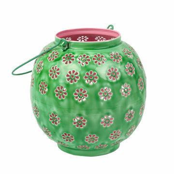 Metal Green & Pink Geometric flower lantern - Large - Daisy Park