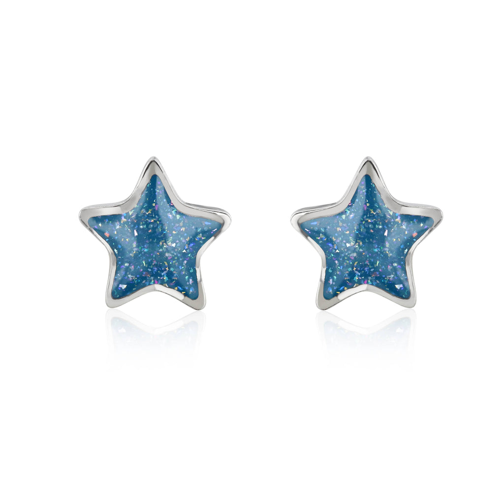 Sparkly Petrol Blue star studs - Daisy Park