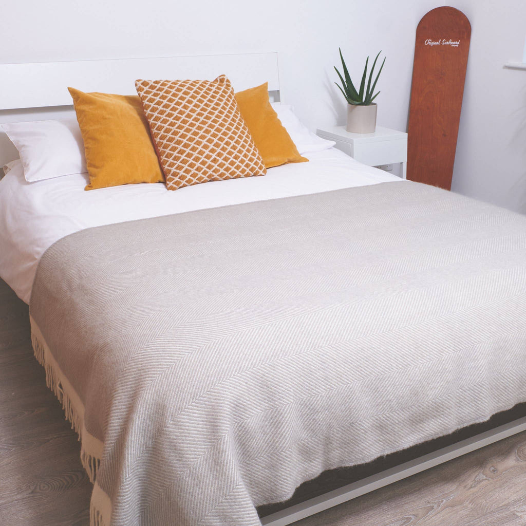 Harbour Grey Herringbone Wool Blanket - Daisy Park