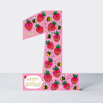 Age 1 Strawberries & Bees birthday card - Daisy Park