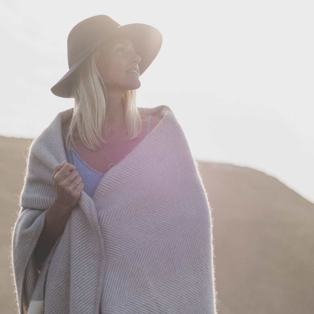 Harbour Grey Herringbone Wool Blanket - Daisy Park