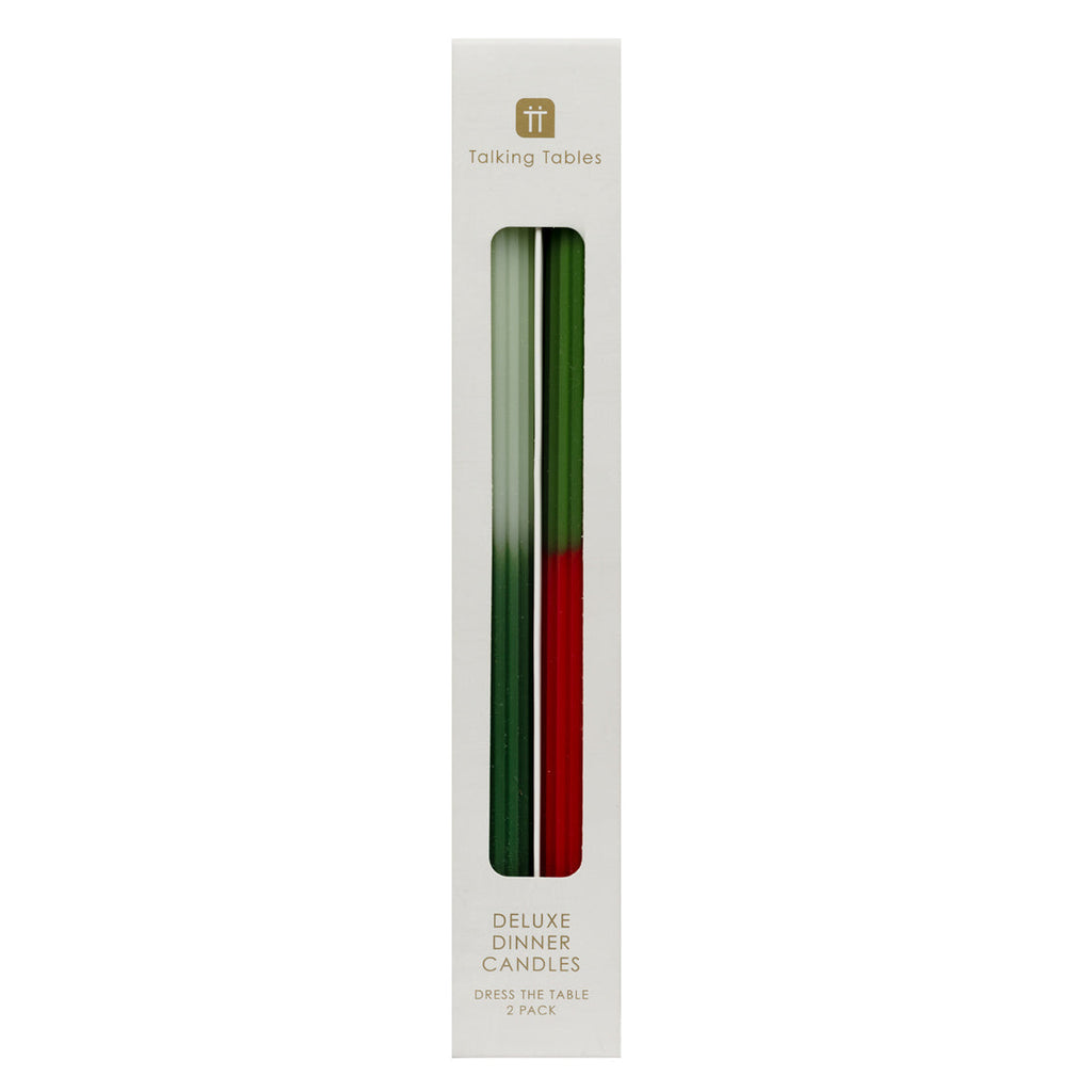 Red & Green Marble two tone ombre wax dinner candles - Daisy Park