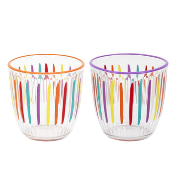 Bright striped multi coloured glass tumbler - Daisy Park