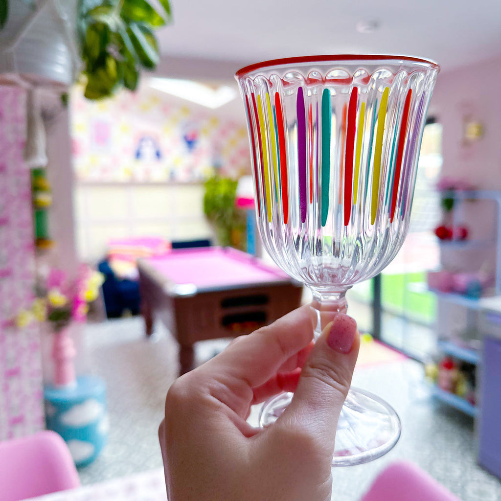 Bright striped multi coloured wine glass - Daisy Park