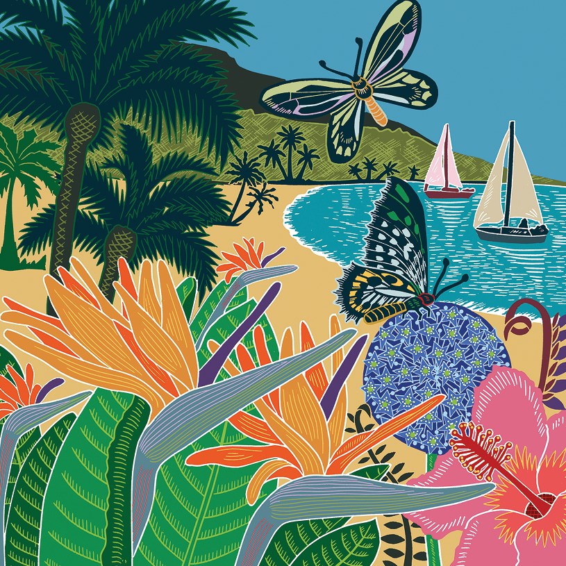 Beach & Butterflies blank card - Daisy Park