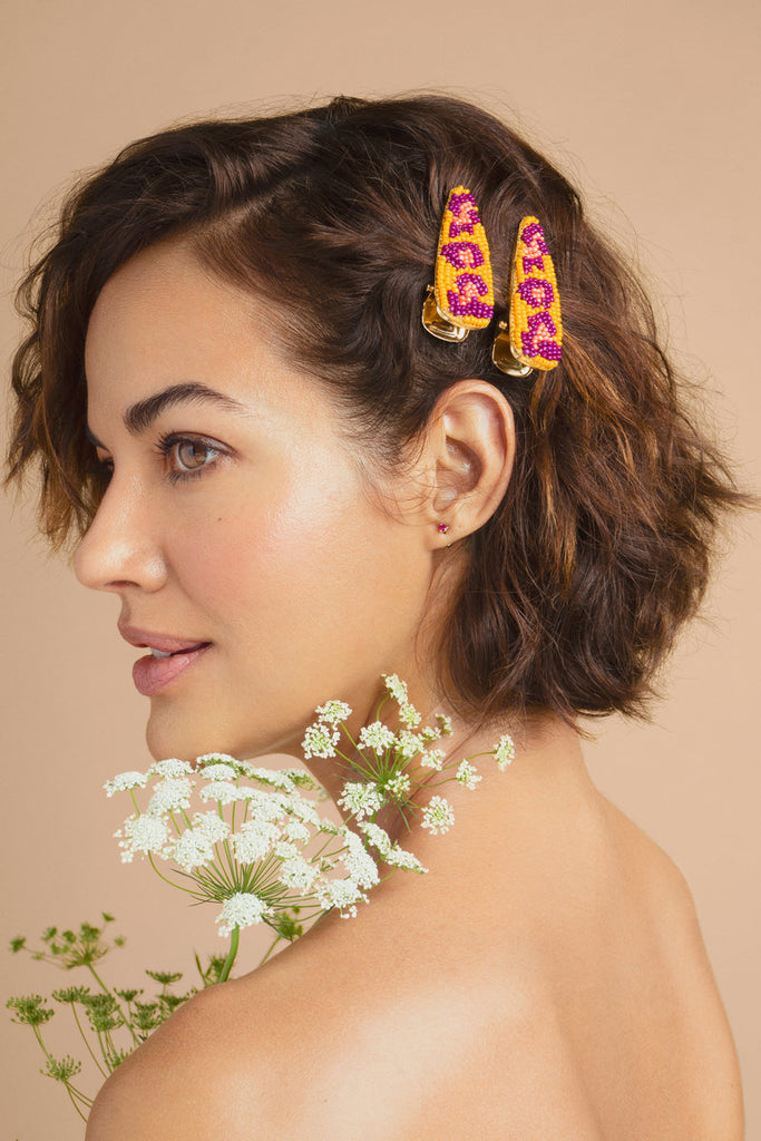 Leopard Bright beaded hair clips (pack of 2) - Daisy Park