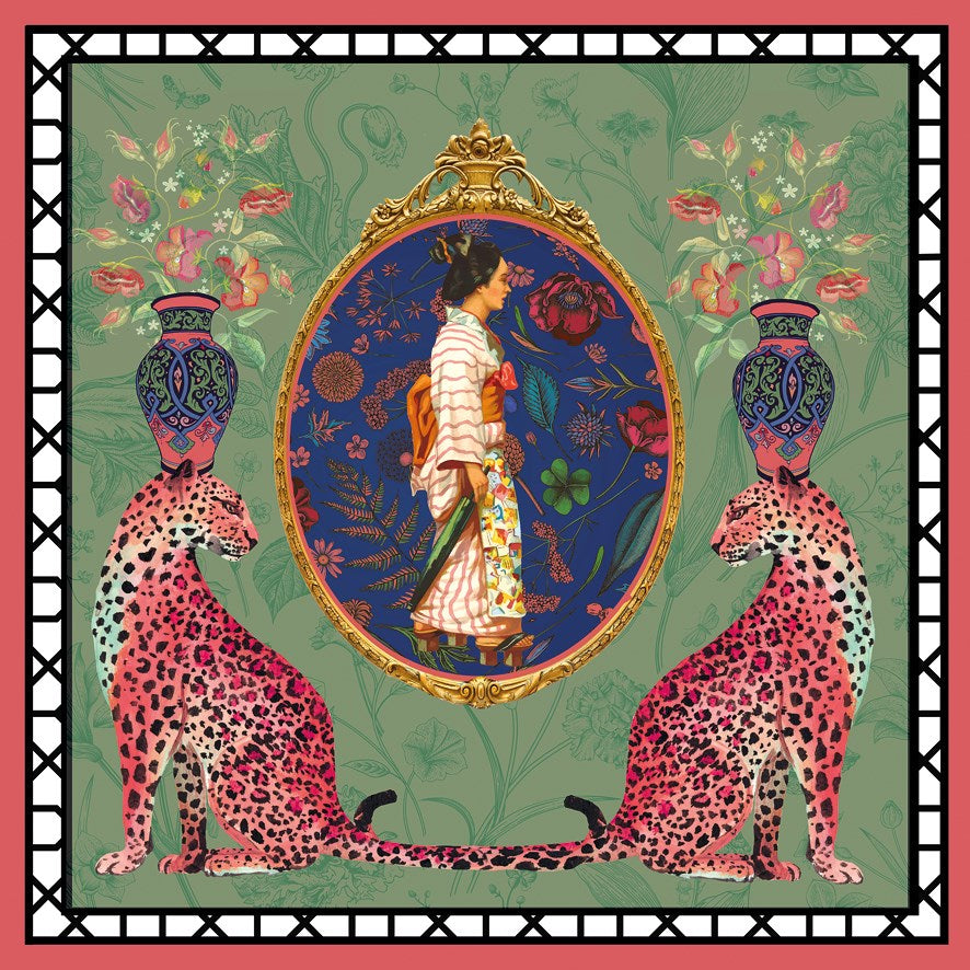 Leopards & vases blank card - Daisy Park