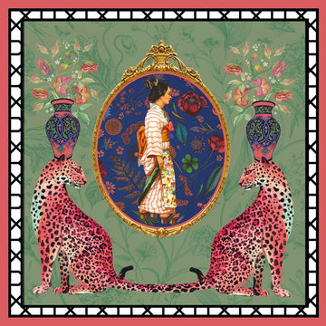 Leopards & vases blank card - Daisy Park