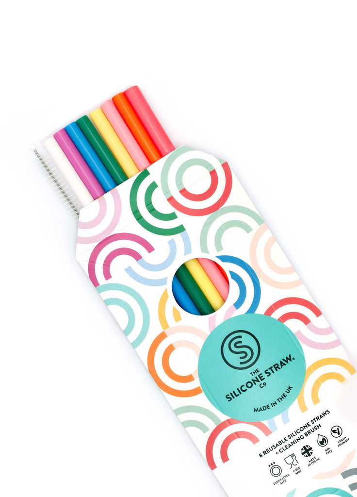 8 colourful silicone straws and cleaning brush - Daisy Park