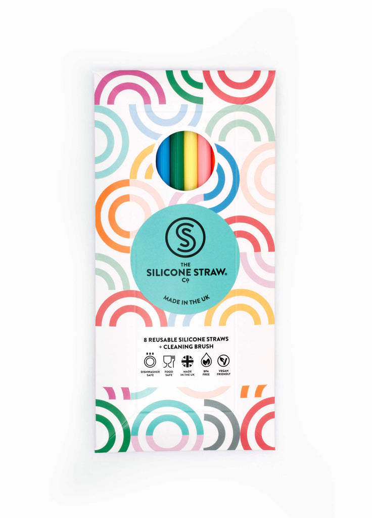 8 colourful silicone straws and cleaning brush - Daisy Park