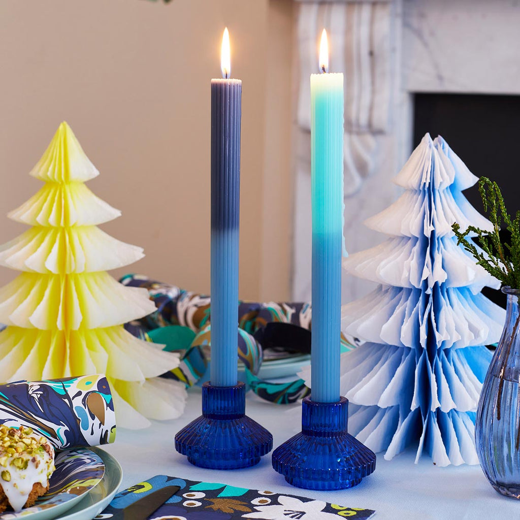 Blue Marble two tone ombre wax dinner candles - Daisy Park