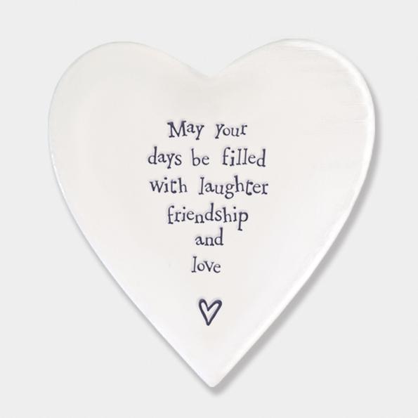 May your days be filled with laughter... - Porcelain Heart Coaster - Daisy Park