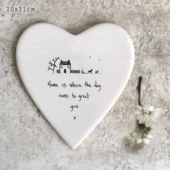 Ceramic heart Coaster - Home dog greets you - Daisy Park