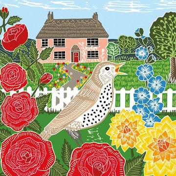 Thrush and cottage blank card - Daisy Park