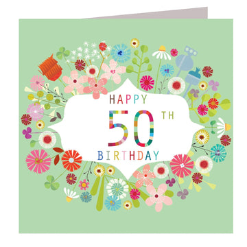 Floral 50th birthday card - Daisy Park