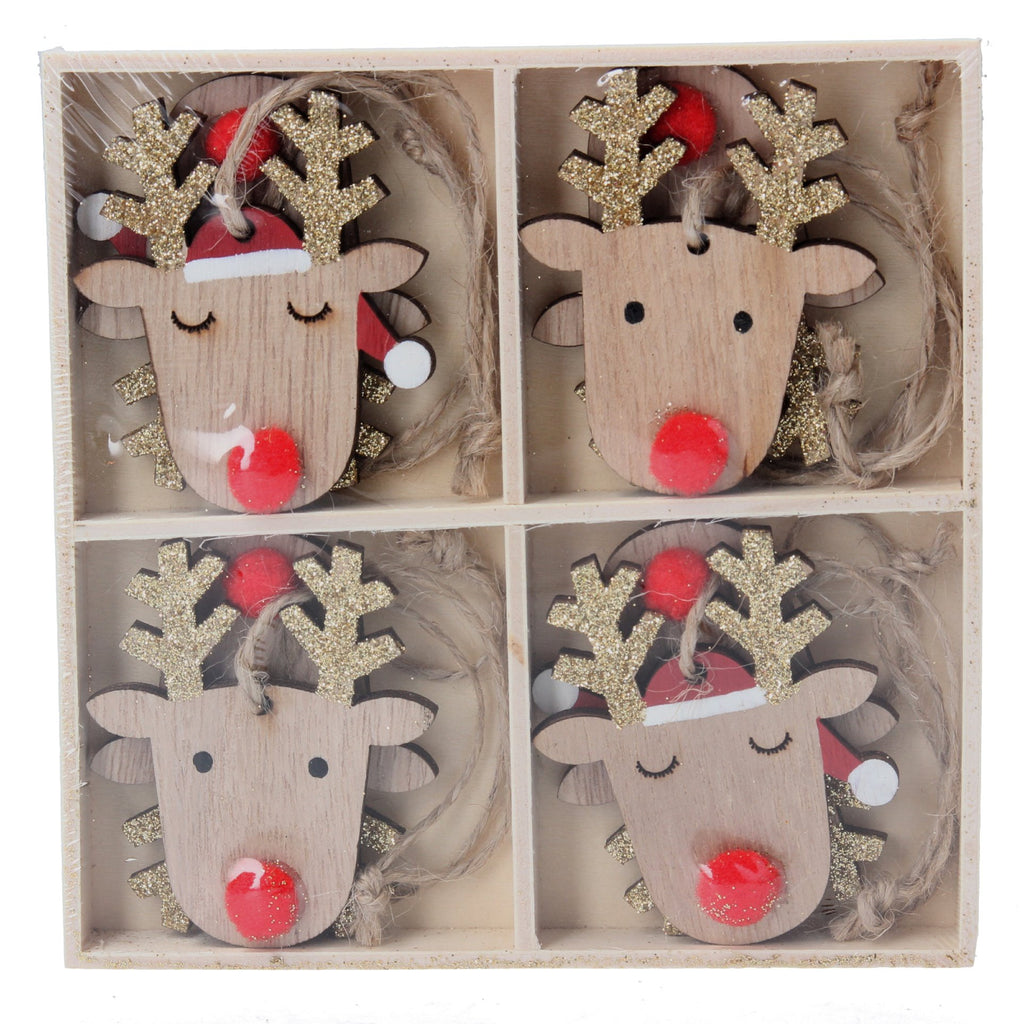 Wood Reindeer Head Decorations 8 in box - Daisy Park