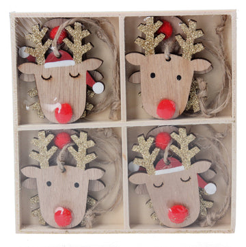 Wood Reindeer Head Decorations 8 in box - Daisy Park